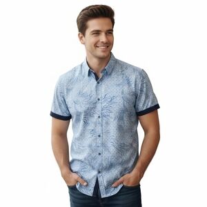 V.I.P. Collection Men's Short Sleeve Button Up Shirt XL Blue Abstract Print NWT